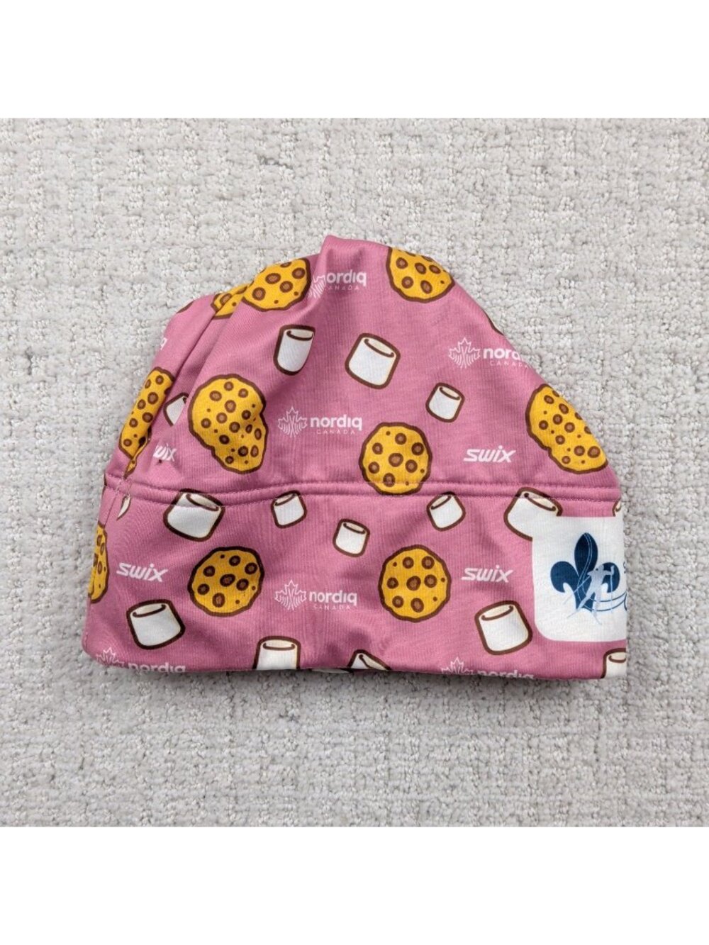 SWIX BeanieXC Ski Fleece Hat Cozy Marshmallow & Cookie AOP Print Pink Women Sz S